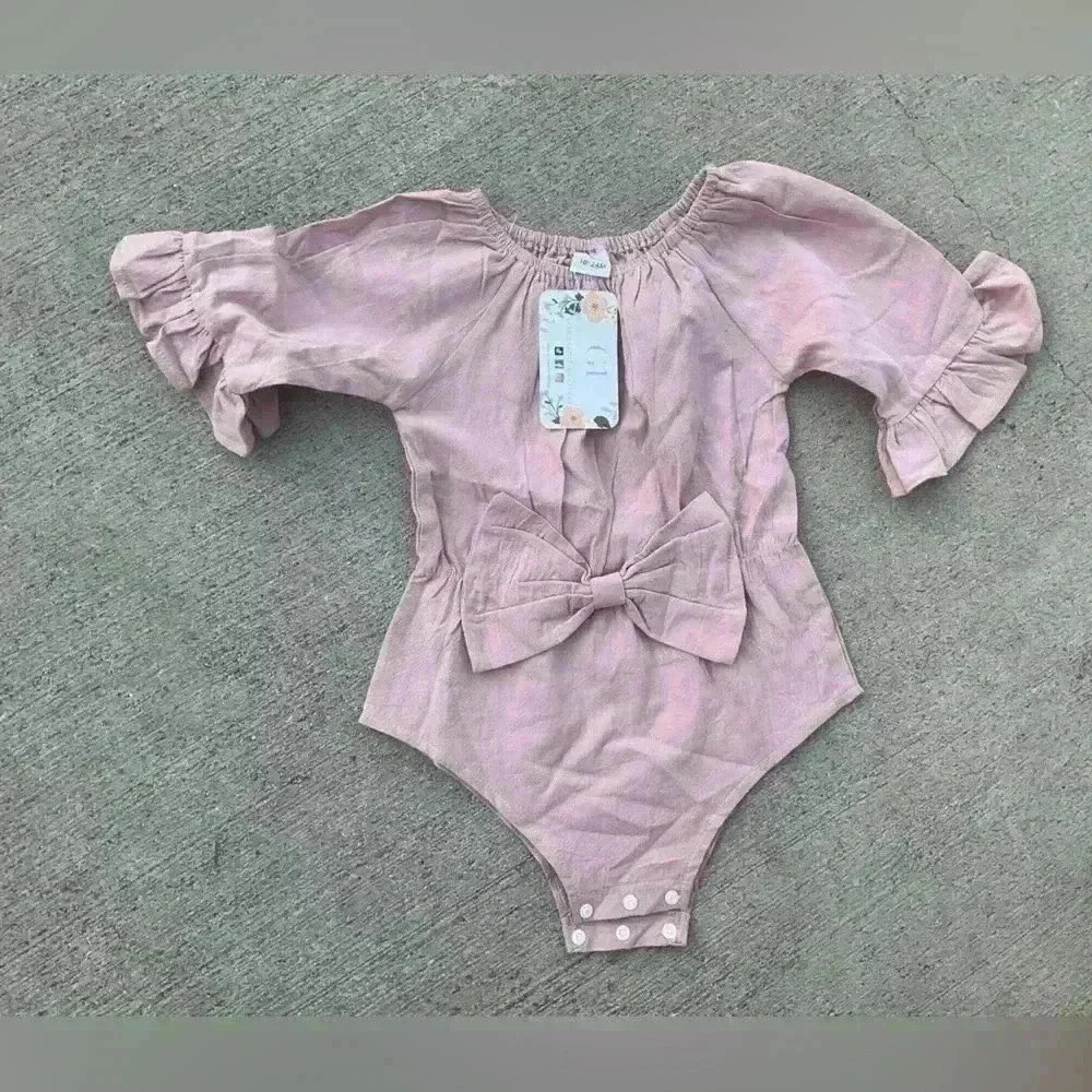 Pink baby bow romper